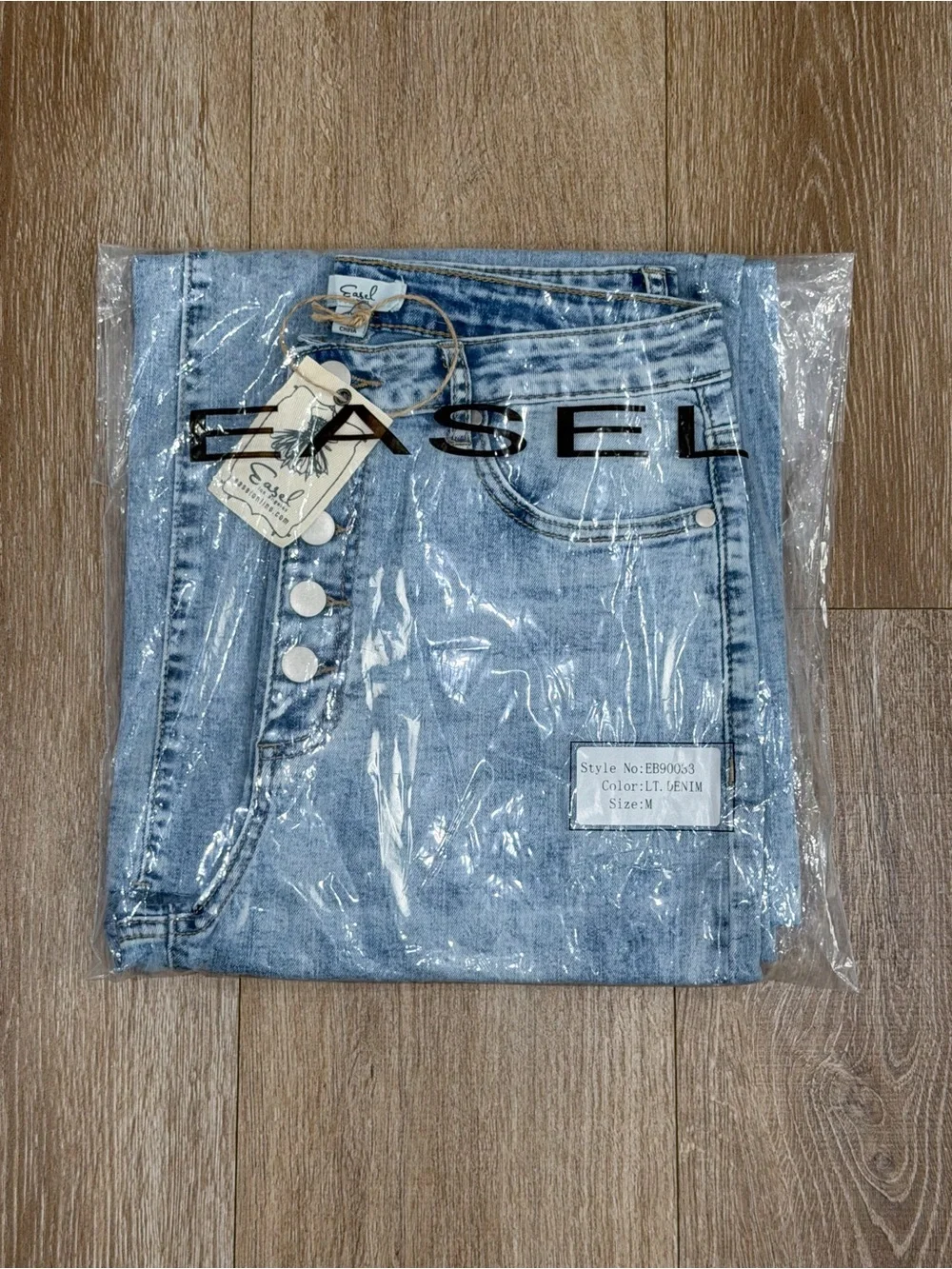 NWT Easel Button Fly Wide Leg High Rise Raw Hem Stretch Jeans Blue Size Medium